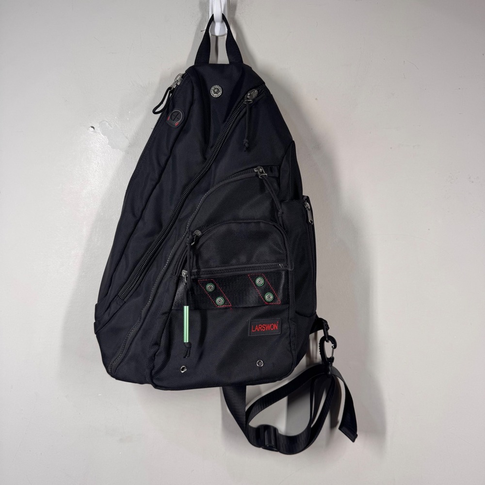 Larswon Black Tactical Sling Bag Crossbody Laptop Backpack Commuter Travel Mens